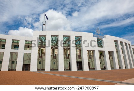 CANBERRA, AUSTRALIA DECEMBER 30 2013: Australia\'s landmark parliament house where both sides of the federal government debate future topics of the Australian nation.
