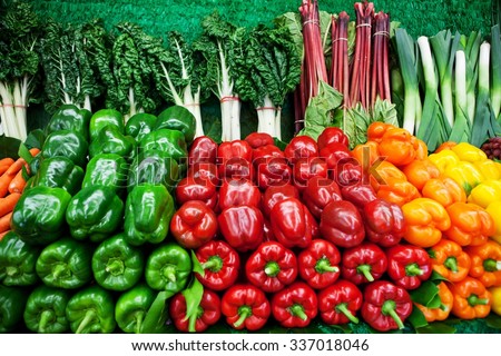 Vegetables at a market- different peppers