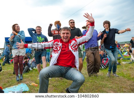 ETNOMIR, RUSSIA - JUNE 2: Unidentified people having fun on open-air international ethnic music \