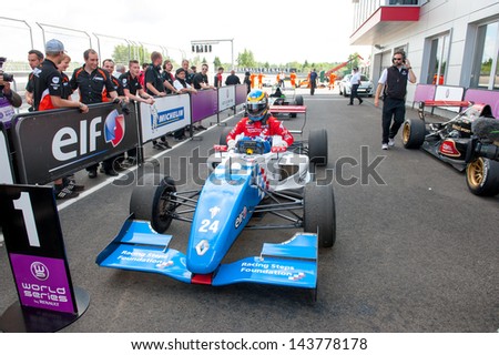 MOSCOW - JUNE 23: Oliver Rowland of Manor MP Motorsport team (NED) finish first at Formula Renault 2.0 race at World Series by Renault in Moscow Raceway on June 23, 2013 in Moscow