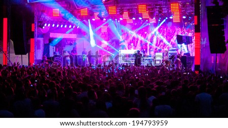 MOSCOW - MAY 24: Pusha T group performs at Bosco Fresh Festival in Muzeon Park on May 24, 2014 in Moscow. The mission of this festival is to find new talent and releasing them on the big stage.