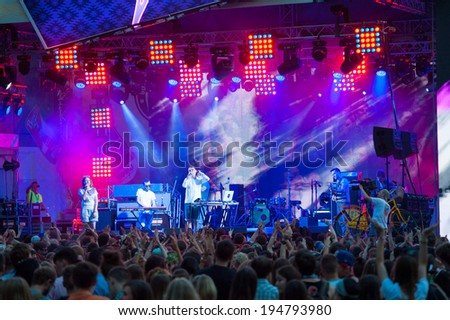 MOSCOW - MAY 24: Assai group performs at Bosco Fresh Festival in Muzeon Park on May 24, 2014 in Moscow. The mission of this festival is to find new talent and releasing them on the big stage.
