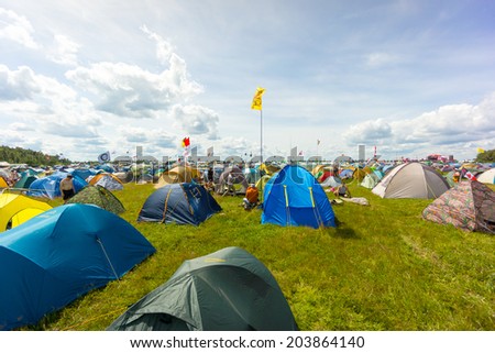 BIG ZAVIDOVO, RUSSIA - JULY 4: Campsite on open-air rock festival \