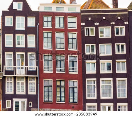 Facades of houses in old city in Amsterdam