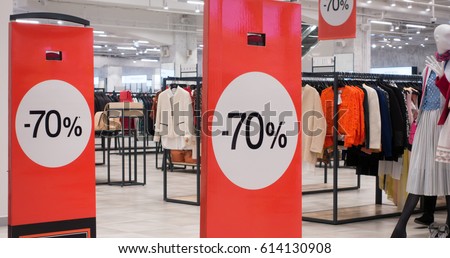 70 off sale banner at the clothing store
