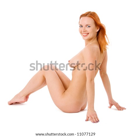 stock photo Sexy naked redhead woman in studio on white