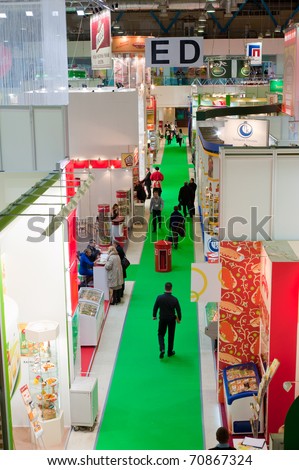 MOSCOW - FEB 7: People visit 18th Prodexpo International Exhibition for food, beverages and food raw materials in Expocentre at February 7, 2011 in Moscow, Russia.