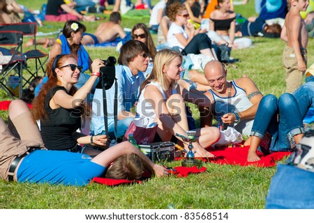 MOSCOW - JUNE 5: People relax at an open-air concert at the VIII International Jazz Festival \