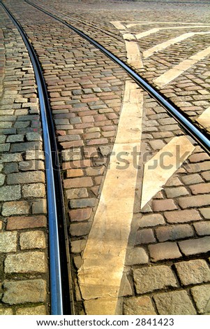 cobbled road with tram tracks