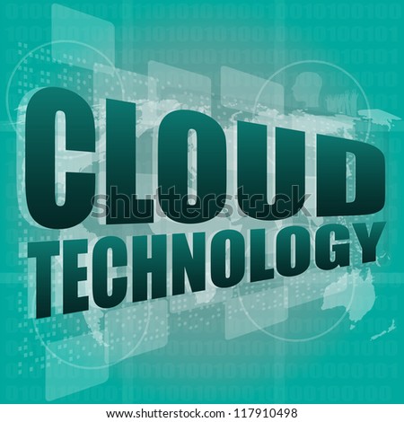 words cloud technology on digital screen, information technology concept, raster