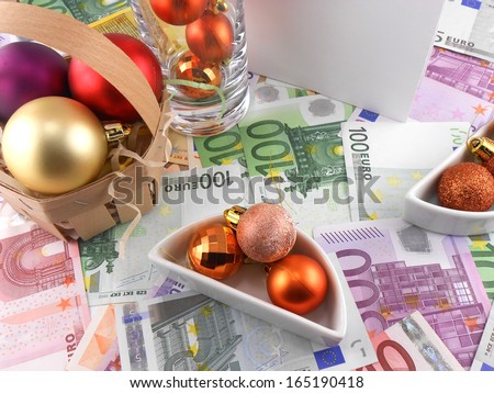new year celebration event, money wallpaper, christmas balls and blank paper