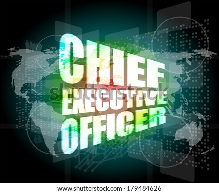 chief executive officer words on business digital screen background with world map