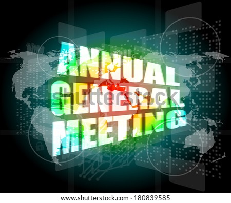 annual general meeting word on digital touch screen