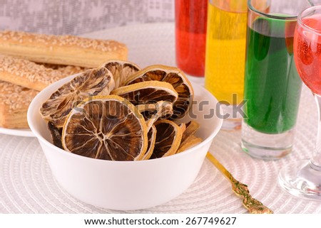 old fruits on white plate and juice
