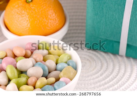 candies, gift box and fruits