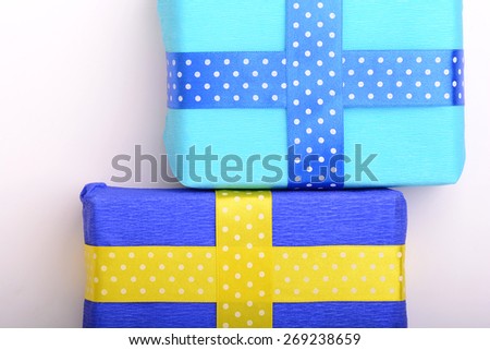 Gift boxes set, blue wedding or birthday holiday decoration