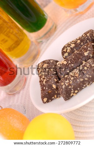 Dark chocolate candies and juice set