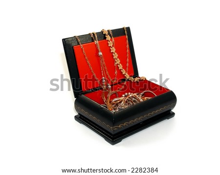 red jewellery boxes. stock photo : Old jewellery box