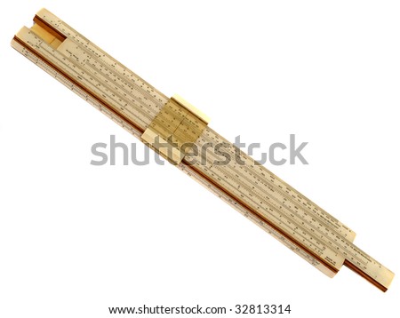 Old slide rule isolated on white