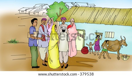 A Government employee taking to Indian villagers.