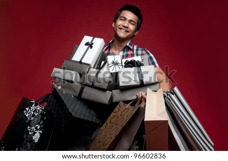 Asian shopping with bags and presents