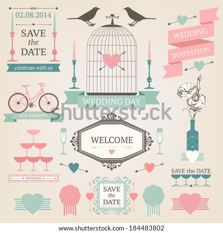 Vintage collection of Vector wedding design elements Decorative set of holiday objects and signs Vintage collection of Vector wedding design elements Decorative set of holiday objects and signs