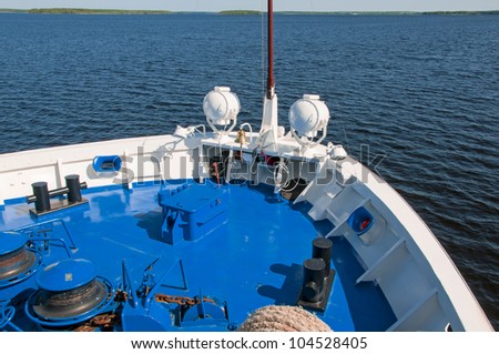 Cruises on the North of Russia. Deck of the tourist ship
