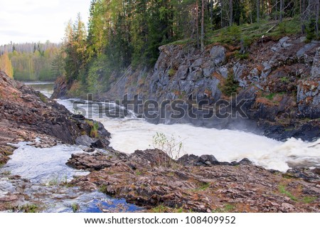 Russian North. Waterfall Kivach in Karelia, Russia
