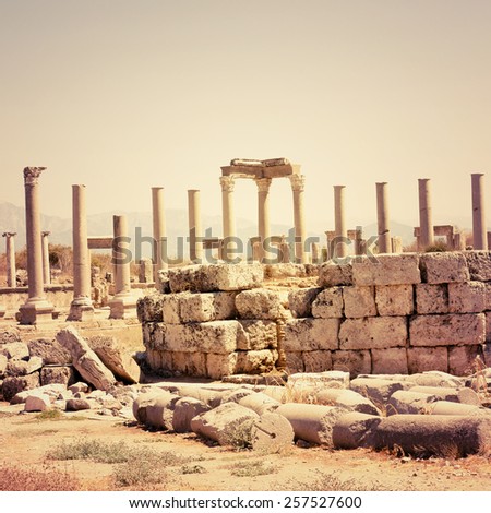 Ancient ruins Perge Turkey.Special toned photo in vintage style