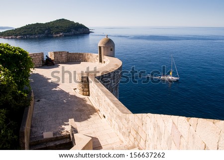Watching spot on Dubrovnik\'s city wall. Dubrovnik old city walls served as film sets of the Game of Thrones HBO TV series.