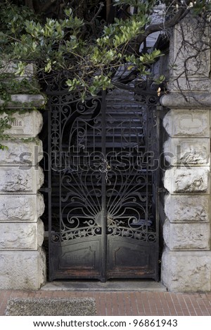Black Metal Entrance Gate Of An Old Villa