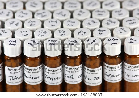 Bottles with different homeopathic remedies