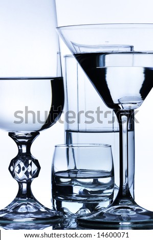 Close-up of  glassware set on white