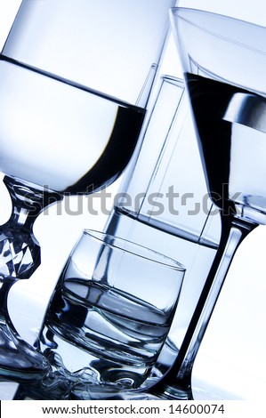 Close-up of  glassware set on white