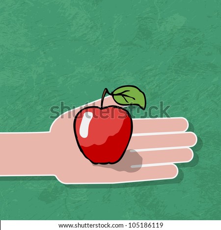 hand gives a red apple