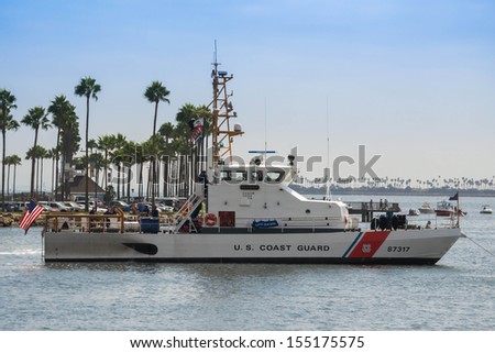LONG BEACH, CA - SEP 21: US Coast Guard patrol boat in the Long Beach on september 21, 2013 in Long Beach, CA