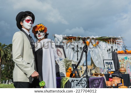 Los Angeles, CA - November 1, 2014: Unknown people at the 15th annual Day of the Dead Festival (Dia de los Muertos) at the Hollywood Forever Cemetary in Los Angeles, CA.