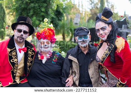 Los Angeles, CA - November 1, 2014: Unknown people at the 15th annual Day the Dead Festival (Dia de los Muertos) at the Hollywood Forever Cemetary in Los Angeles, CA.