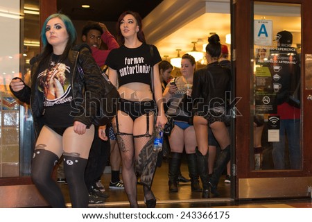 Los Angeles, CA - January 11, 2015: Women without pants during the 7th Annual International \