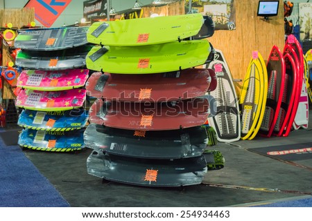 Los Angeles, California, USA - February 19, 2015 - Aquatic sports stand at the Progressive Los Angeles Boat Show in L.A. Convention Center.