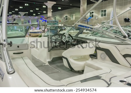 Los Angeles, California, USA - February 19, 2015 - Boat interior on display at the Progressive Los Angeles Boat Show in L.A. Convention Center.
