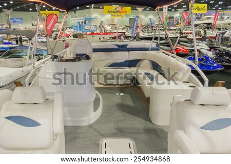 Los Angeles, California, USA - February 19, 2015 - Boat interior on display at the Progressive Los Angeles Boat Show in L.A. Convention Center.