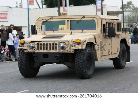 Canoga Park, CA, USA - May 25, 2015: HMMWV Military vehicle during Memorial Day Parade