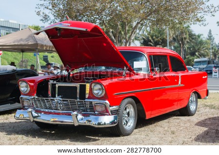 Woodland Hills, CA, USA - May 30, 2015: Chevrolet Bel Air car on dlisplay during 12th Annual LAPD Car Show & Safety Fair.