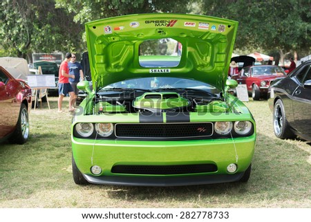 Woodland Hills, CA, USA - May 30, 2015: Dodge Challenger RT car on display during 12th Annual LAPD Car Show & Safety Fair.
