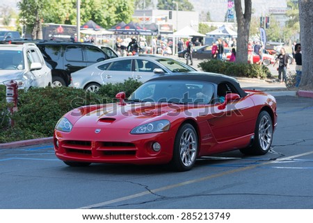 Woodland Hills, CA, USA - June 7, 2015: Dodge Viper convertible  car on display at the Supercar Sunday car event.