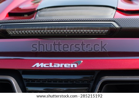 Woodland Hills, CA, USA - June 7, 2015: McLaren emblem car on display at the Supercar Sunday car event.