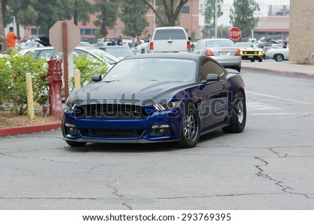 Woodland Hills, CA, USA - July 5, 2015: Ford Mustang car on display at the Supercar Sunday car event.