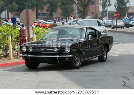 Woodland Hills, CA, USA - July 5, 2015: Ford Mustang car on display at the Supercar Sunday car event.
