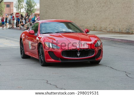 Woodland Hills, CA, USA - July 19, 2015:  Maserati GranTurismo car on display at the Supercar Sunday car event.